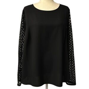 Dressy Size 1X Jet Black Lace Long Sleeve Blouse